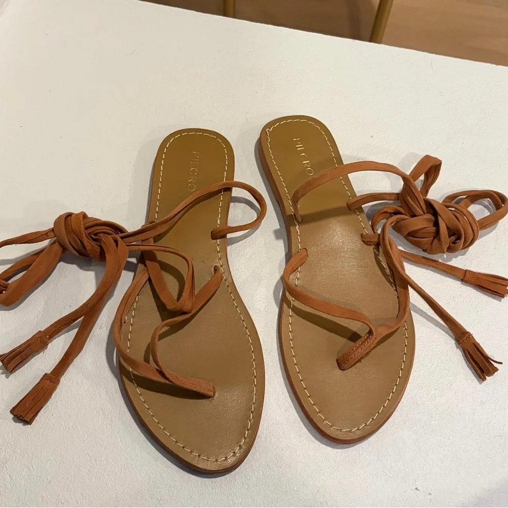 Anthropologie Pilcro Tie Up Sandals sz 8 Brown Flats Tassle NWT - Picture 4 of 10